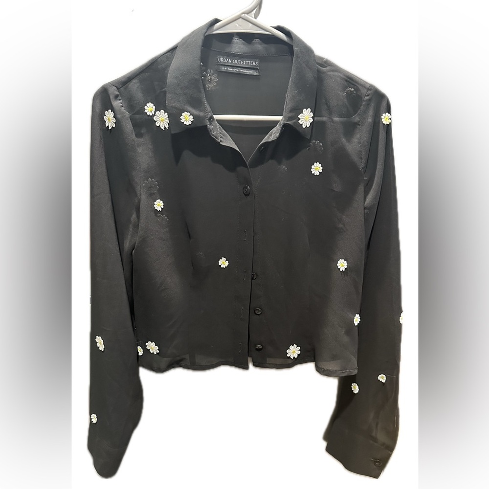 Urban Outfitters Black Daisy Button Down Shirt